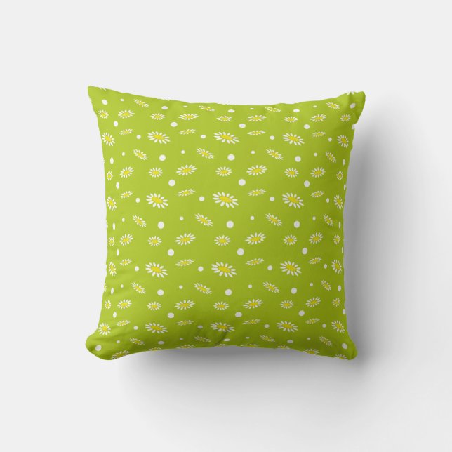 Lime Green Daisy Polka Dot Retro Spring Pattern Cushion (Front)
