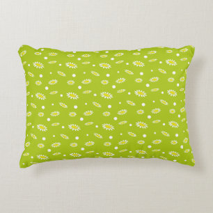 Lime Green Daisy Polka Dot Retro Spring Pattern Decorative Cushion