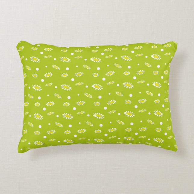 Lime Green Daisy Polka Dot Retro Spring Pattern Decorative Cushion (Front)
