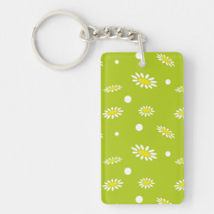 Lime Green Daisy Polka Dot Retro Spring Pattern Key Ring