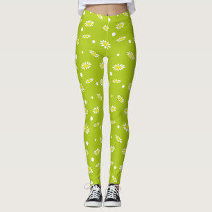Lime Green Daisy Polka Dot Retro Spring Pattern Leggings
