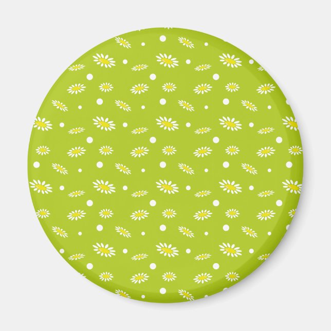 Lime Green Daisy Polka Dot Retro Spring Pattern Magnet (Front)