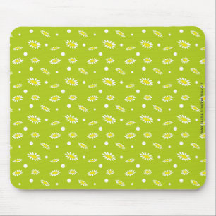 Lime Green Daisy Polka Dot Retro Spring Pattern Mouse Mat