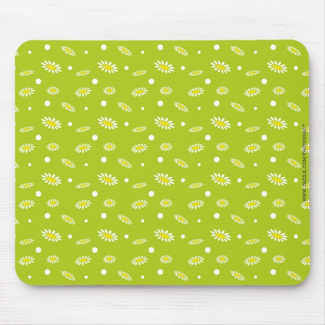 Lime Green Daisy Polka Dot Retro Spring Pattern Mouse Mat (Front)