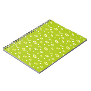 Lime Green Daisy Polka Dot Retro Spring Pattern Notebook