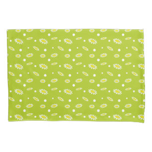 Lime Green Daisy Polka Dot Retro Spring Pattern Pillowcase