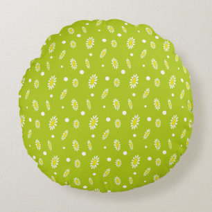 Lime Green Daisy Polka Dot Retro Spring Pattern Round Cushion