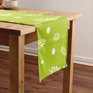 Lime Green Daisy Polka Dot Retro Spring Pattern Short Table Runner