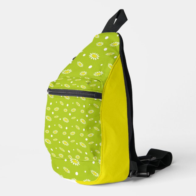 Lime Green Daisy Polka Dot Retro Spring Pattern Sling Bag (Right Corner)