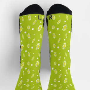 Lime Green Daisy Polka Dot Retro Spring Pattern Socks