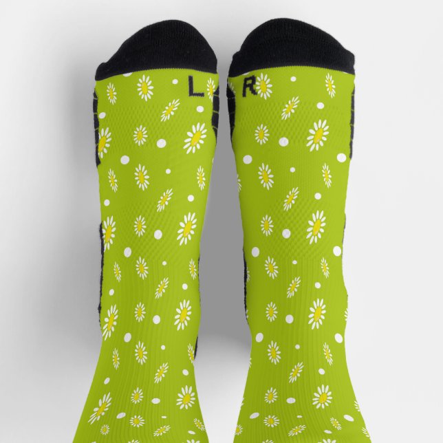 Lime Green Daisy Polka Dot Retro Spring Pattern Socks (Top)