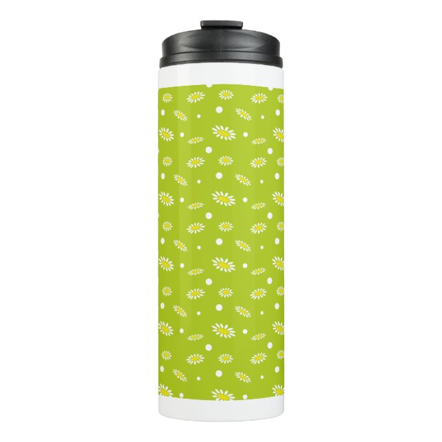 Lime Green Daisy Polka Dot Retro Spring Pattern Thermal Tumbler (Front)