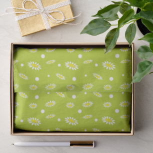 Lime Green Daisy Polka Dot Retro Spring Pattern Tissue Paper