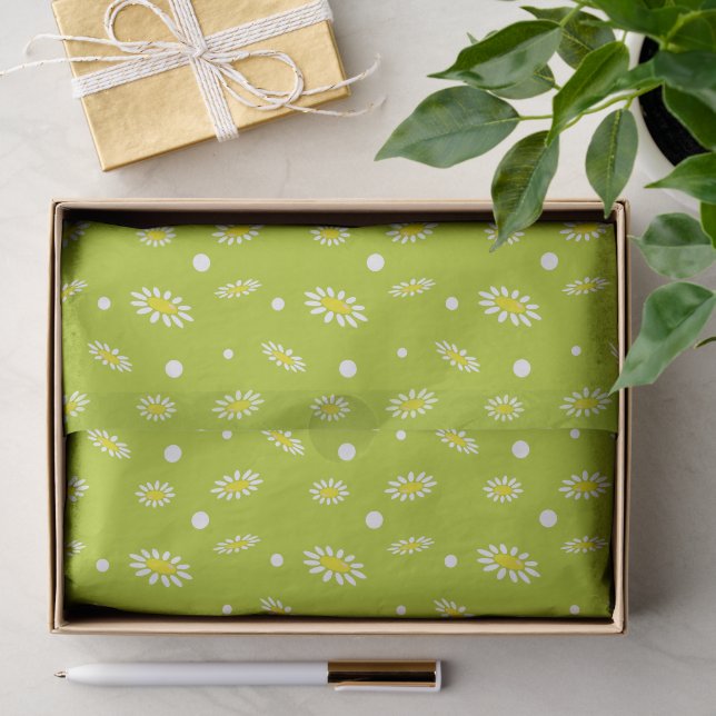 Lime Green Daisy Polka Dot Retro Spring Pattern Tissue Paper (Gift)