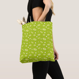 Lime Green Daisy Polka Dot Retro Spring Pattern Tote Bag