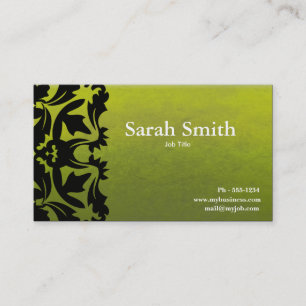 lime green damask business card