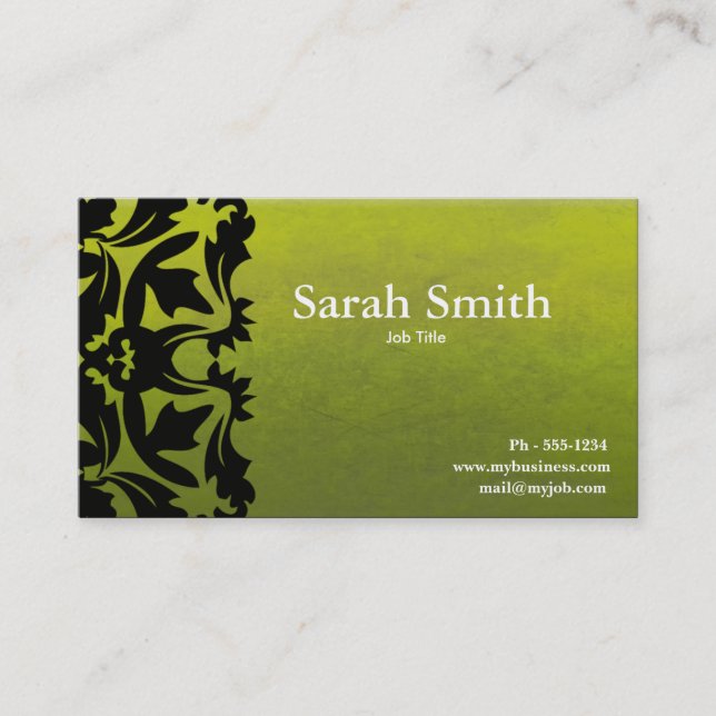 lime green damask business card (Front)