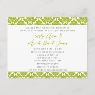 Lime Green Damask on White Wedding Invitation Postcard