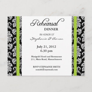 Lime Green Damask Rehearsal Dinner Card