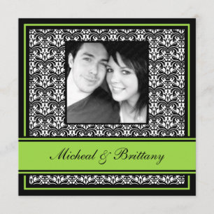 Lime Green Damask Wedding Engagement Announcement
