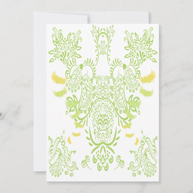 Lime Green Damask Wedding Invitation (Front)