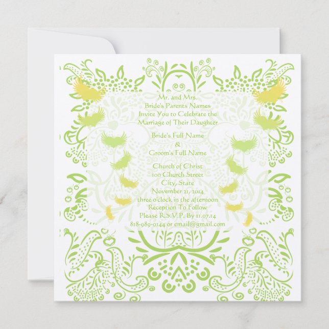 Lime Green Damask Wedding Invitation (Front)