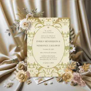Lime Green Damask Wedding Invitation