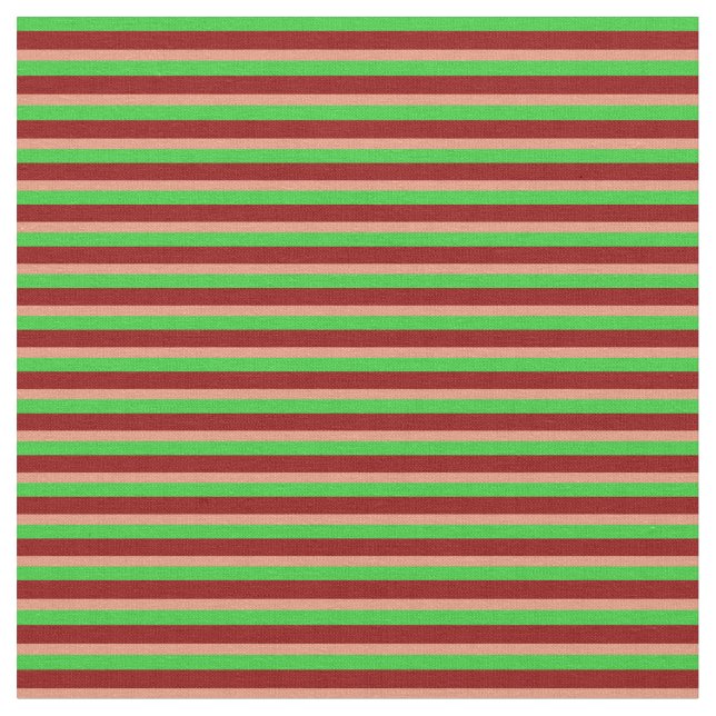 Lime Green, Dark Red & Dark Salmon Coloured Lines Fabric (Close Up)