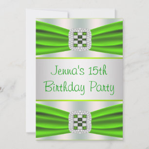 Lime Green Diamond Girls 15th Birthday Party Invitation