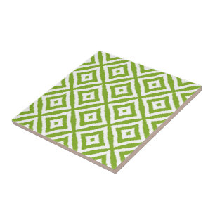 Lime Green Diamond Shaped Squares Mosaic Pattern Tile