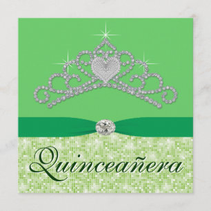 Lime Green Diamond Tiara Green Quincenera Invitation