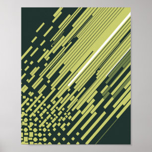 Lime Green Digital Motion Lines on Dark Background Poster
