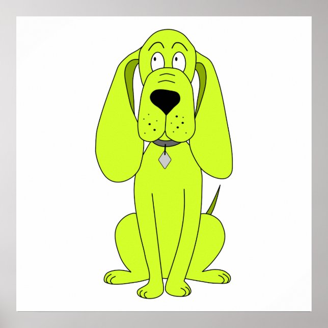 Lime Green Dog. Cute Hound Cartoon. Poster (Front)