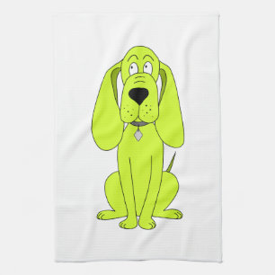 Lime Green Dog. Cute Hound Cartoon. Tea Towel