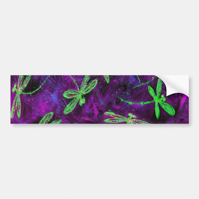 Lime Green Dragonflies on Hot Pink and Purple Bumper Sticker (Front)