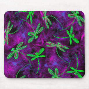 Lime Green Dragonflies on Hot Pink and Purple Mouse Mat