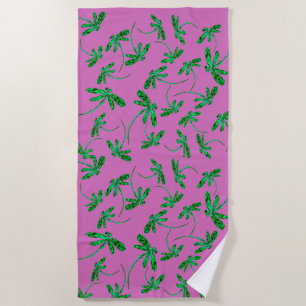 Lime Green Dragonfly Frenzy Beach Towel