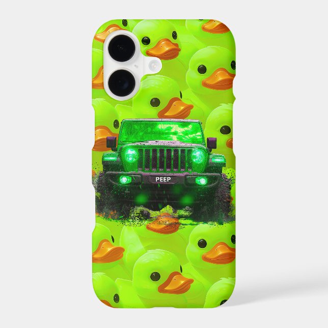Lime Green Ducks with a Green 4x4 Truck iPhone Case (Back)