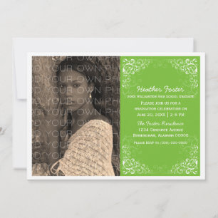 Lime Green Elegant Swirls Photo Graduation Invite
