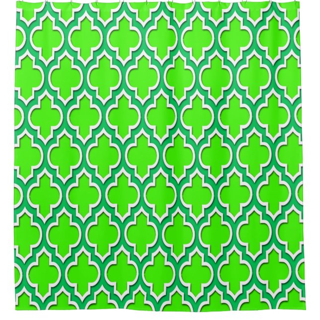 Lime Green Emerald Green White XL Moroccan #4DS Shower Curtain (Front)