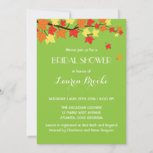 Lime Green Falling Maple Leaves Autumn Invitation