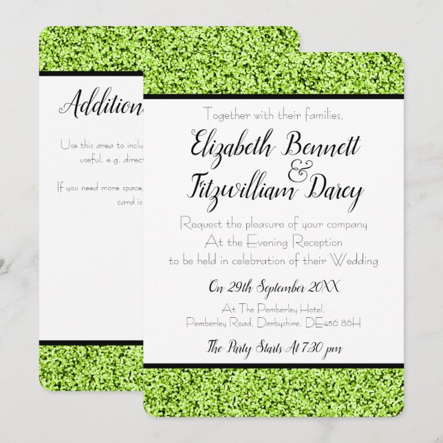 Lime Green Faux Glitter Evening Invitation (Front/Back)