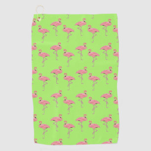 Lime Green Flamingos Pattern Golf Towel