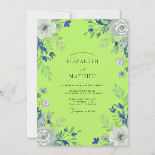 Lime Green Floral Bloom Wedding Invitation