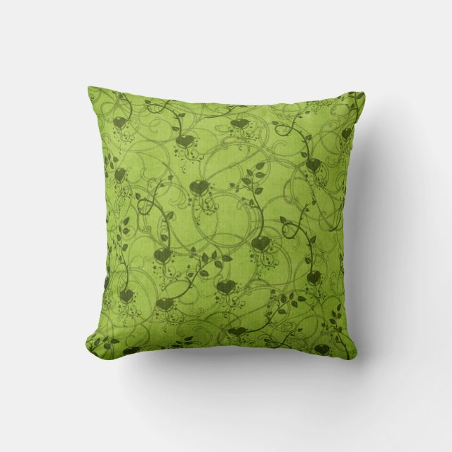 Lime Green Floral Designed Pillow (Front)