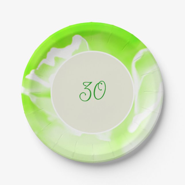 Lime Green Floral Print Paper Plate (Front)