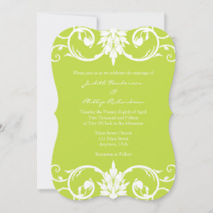 Lime Green Floral Swirl Bracket Wedding Invitation