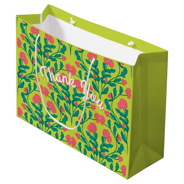 Lime Green Flower Branch Gift Bag (Front Angled)