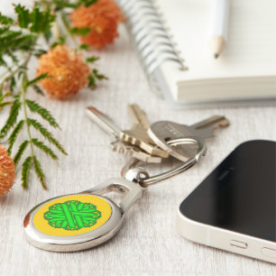 Lime Green Flower Ribbon by Kenneth Yoncich Key Ring