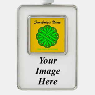 Lime Green Flower Ribbon Tmpl(V-I)by K Yoncich Silver Plated Framed Ornament